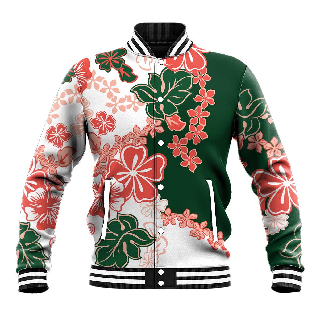 Green Orange Hibiscus Plumeria Floral Baseball Jacket LT01 Unisex Orange - Polynesian Pride