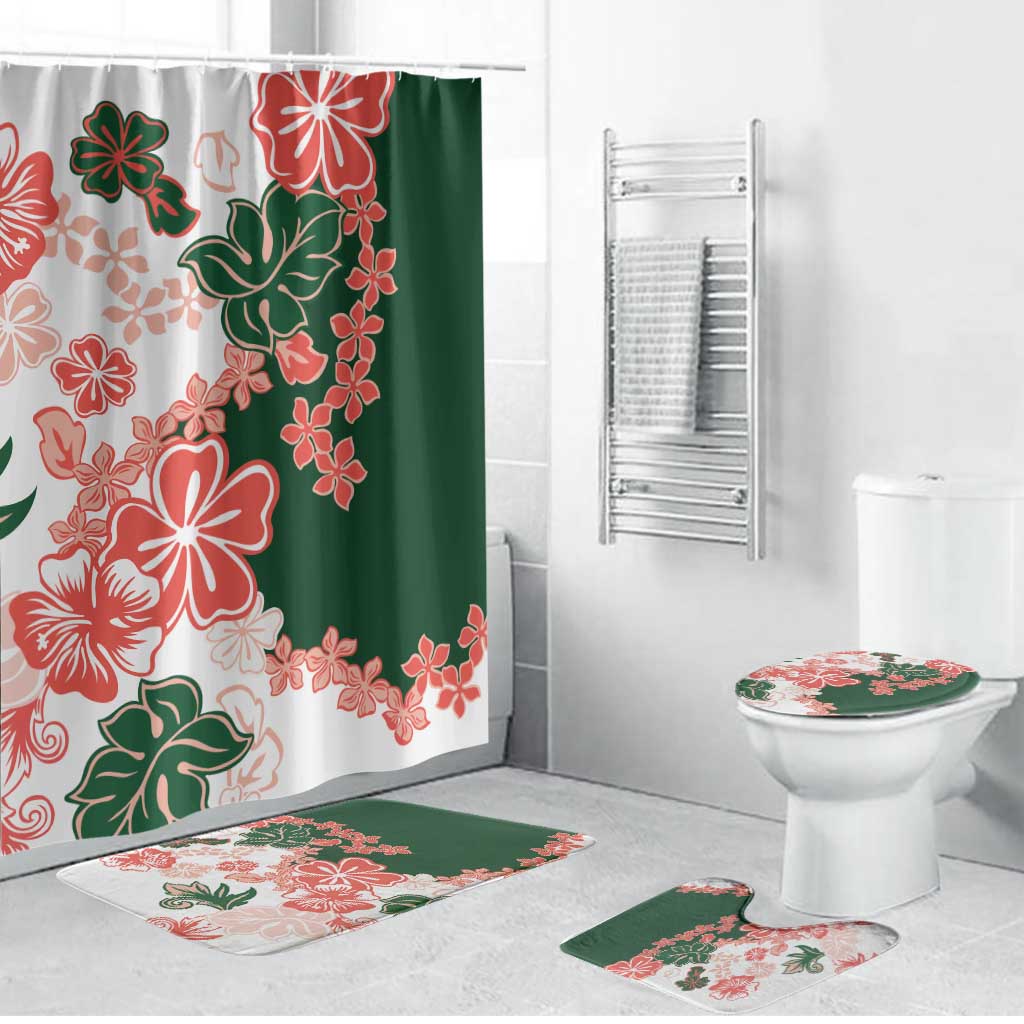 Green Orange Hibiscus Plumeria Floral Bathroom Set LT01 Bathroom Set (4 pcs) Orange - Polynesian Pride
