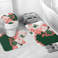 Green Orange Hibiscus Plumeria Floral Bathroom Set LT01 Mat Set (3 pcs – No Curtain Included) One Size Orange - Polynesian Pride