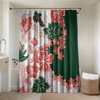Green Orange Hibiscus Plumeria Floral Bathroom Set LT01 Shower Curtain (No Mats Included) Orange - Polynesian Pride