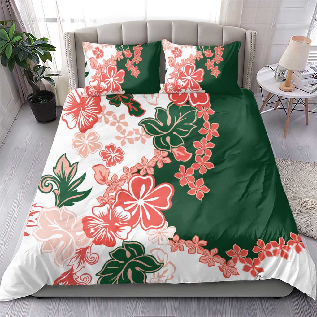 Green Orange Hibiscus Plumeria Floral Bedding Set LT01 - Polynesian Pride