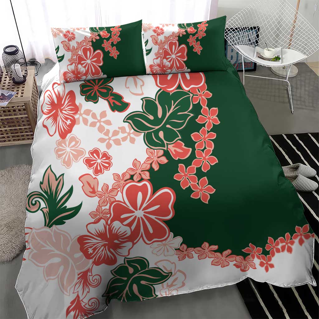 Green Orange Hibiscus Plumeria Floral Bedding Set LT01 - Polynesian Pride