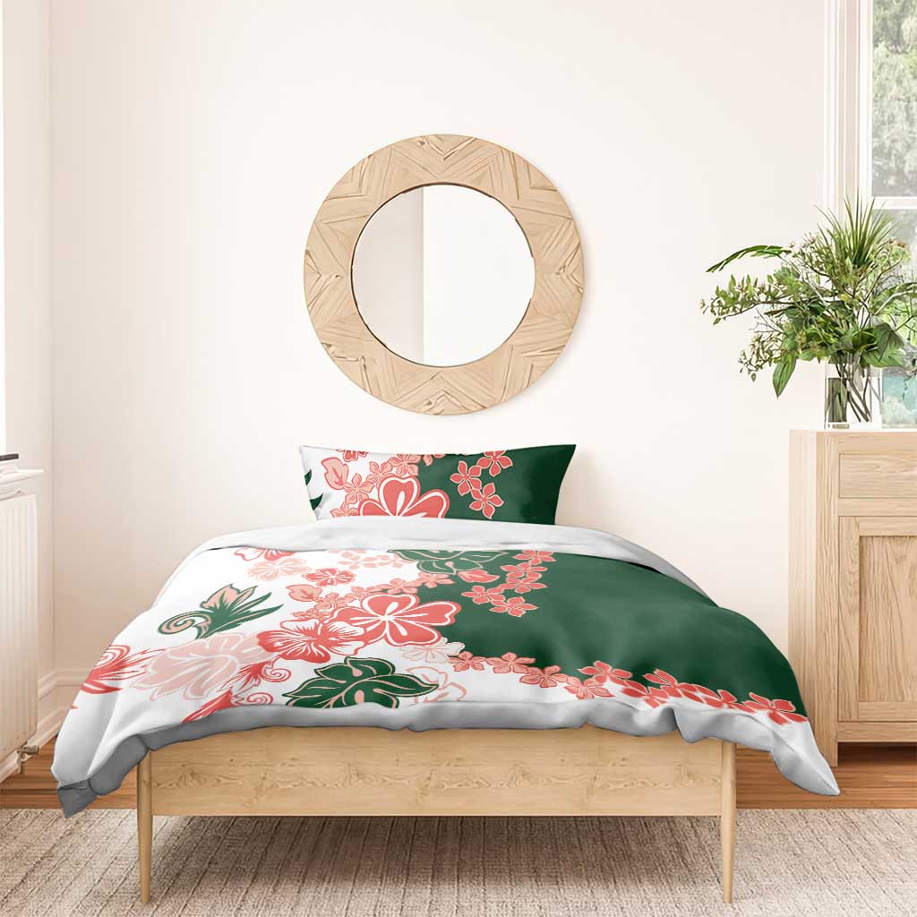 Green Orange Hibiscus Plumeria Floral Bedding Set LT01 - Polynesian Pride