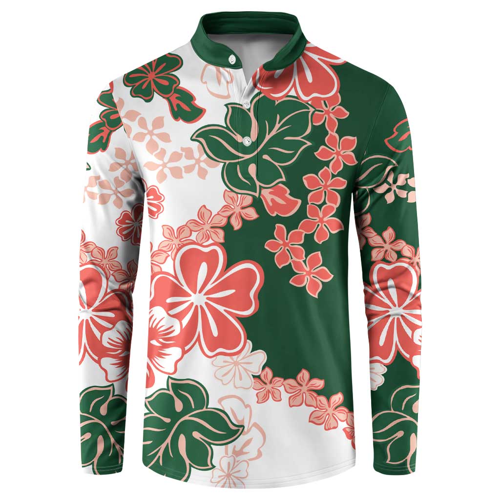 Green Orange Hibiscus Plumeria Floral Button Sweatshirt LT01 Orange - Polynesian Pride