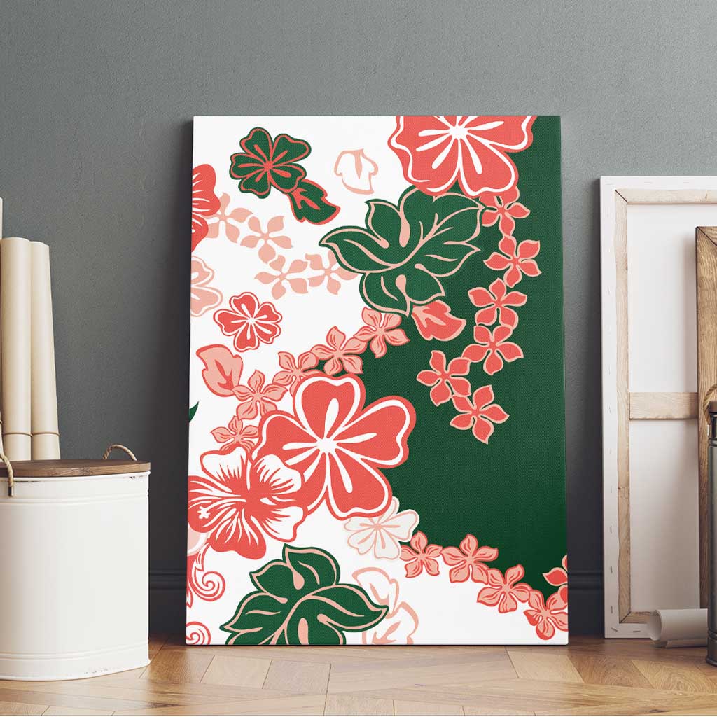 Green Orange Hibiscus Plumeria Floral Canvas Wall Art LT01 - Polynesian Pride