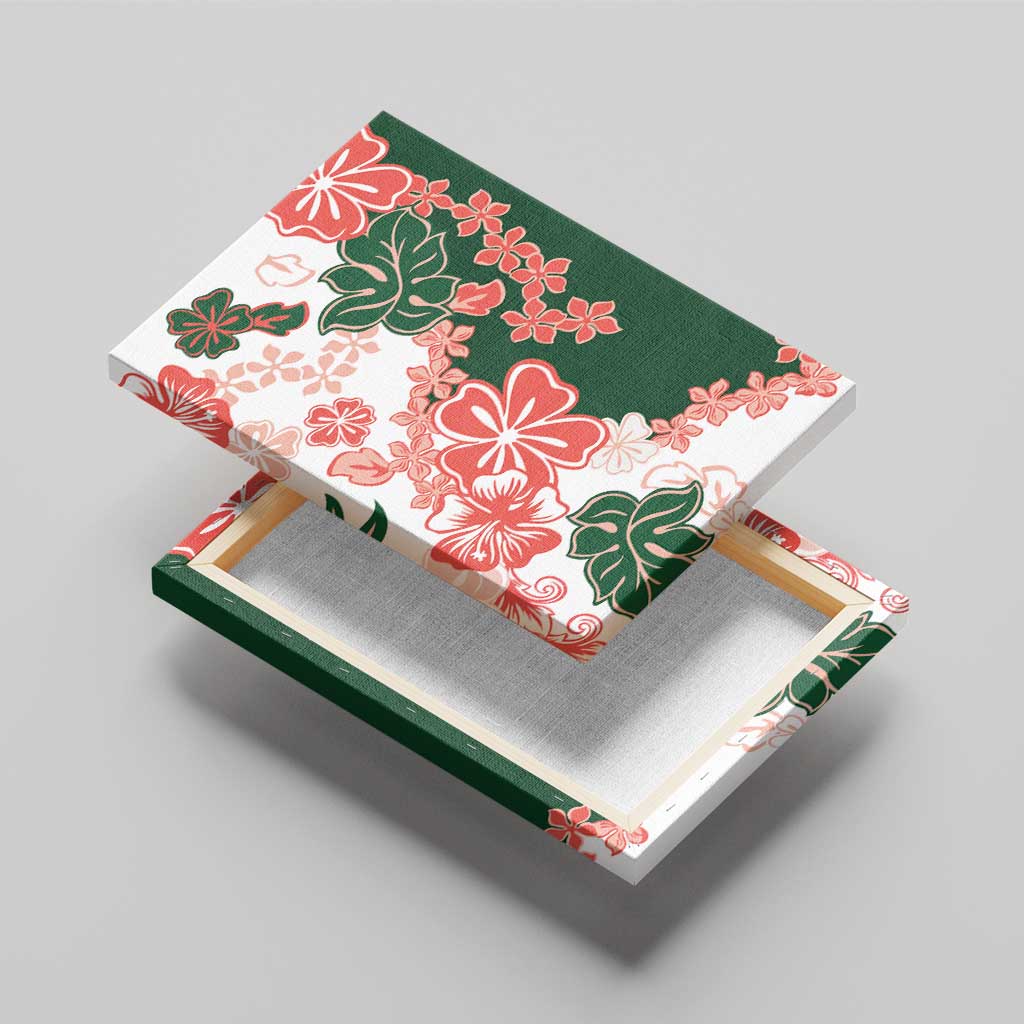 Green Orange Hibiscus Plumeria Floral Canvas Wall Art LT01 - Polynesian Pride