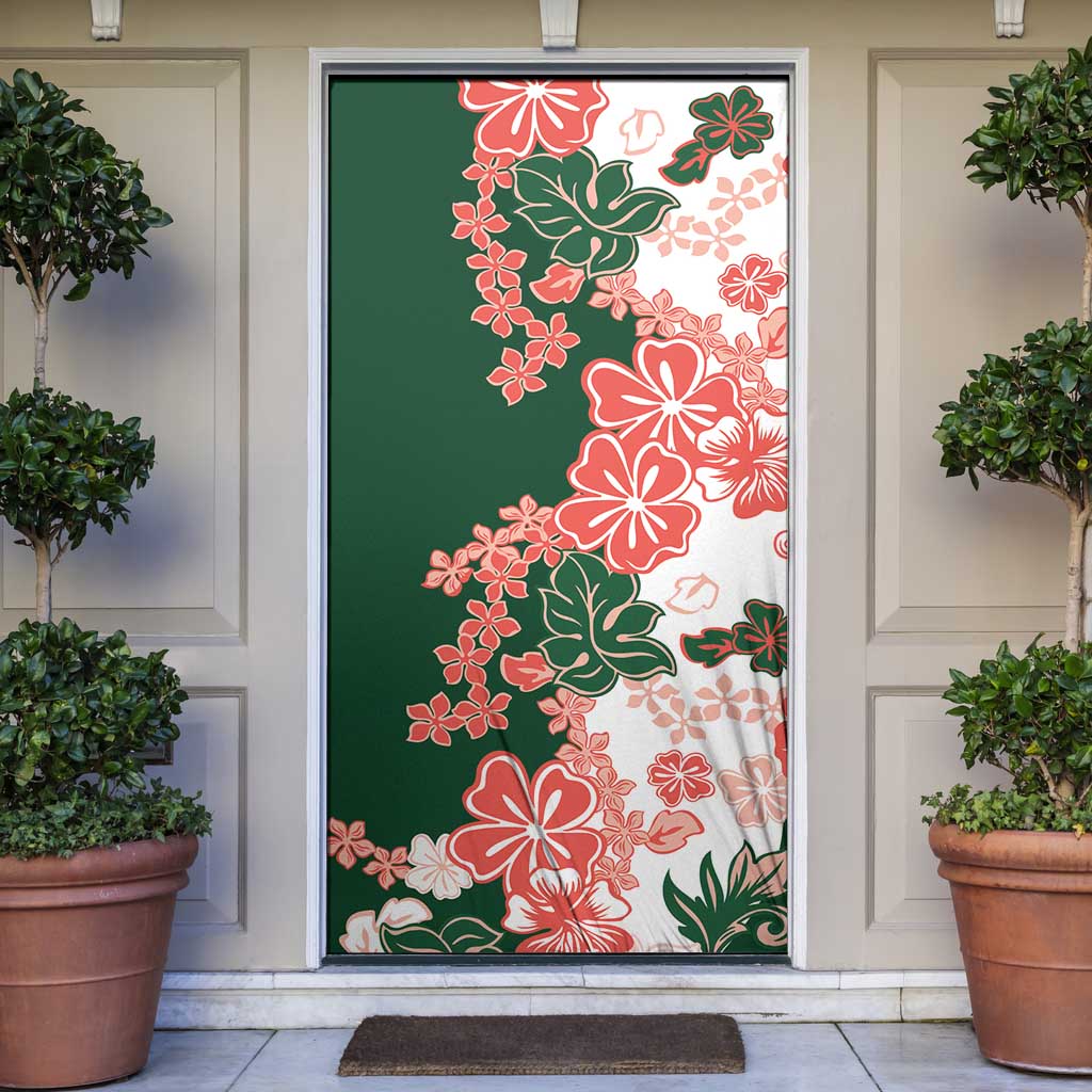 Green Orange Hibiscus Plumeria Floral Door Cover LT01 Orange - Polynesian Pride