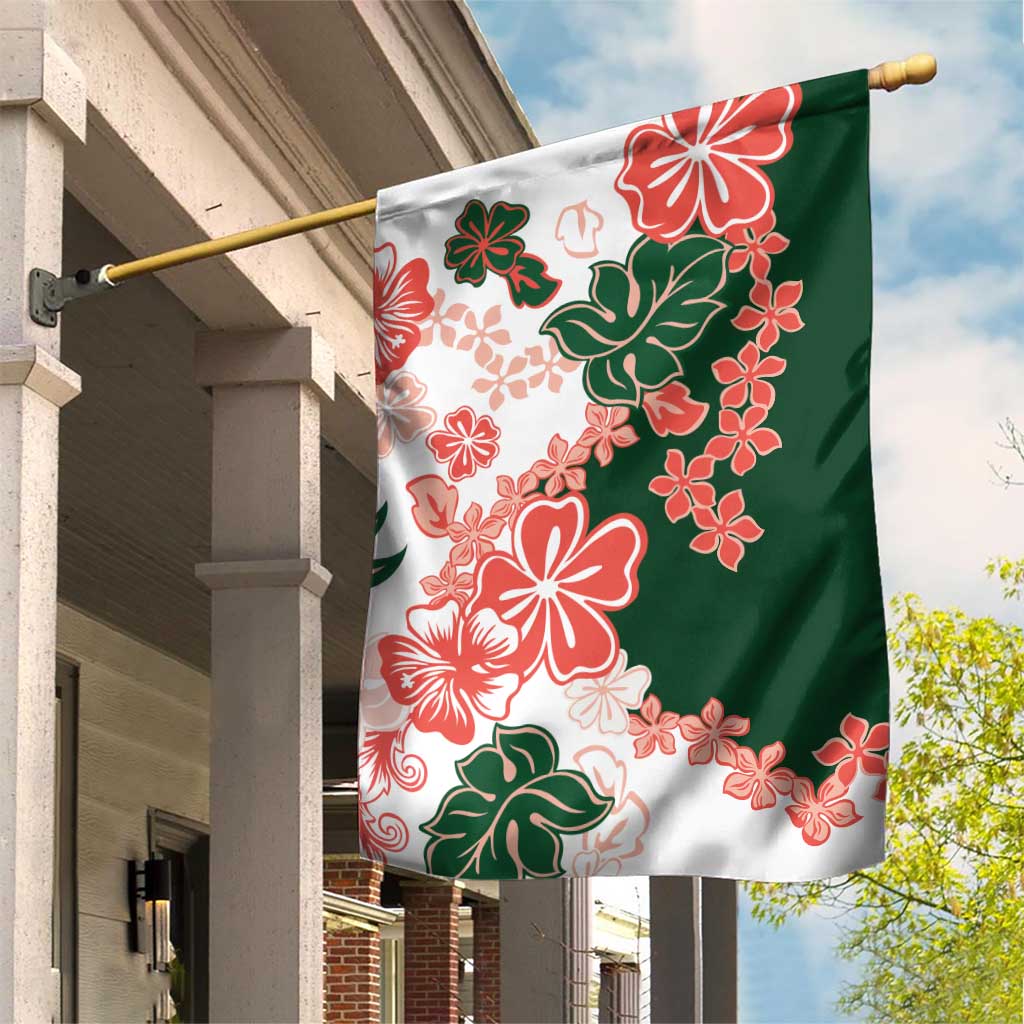 Green Orange Hibiscus Plumeria Floral Garden Flag LT01 House Flag Orange - Polynesian Pride