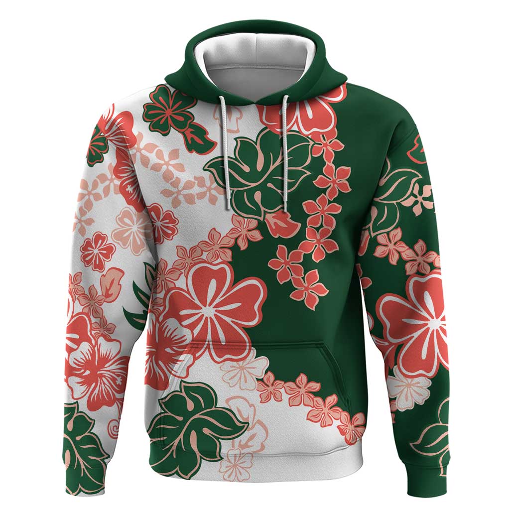 Green Orange Hibiscus Plumeria Floral Hoodie LT01 Pullover Hoodie Orange - Polynesian Pride