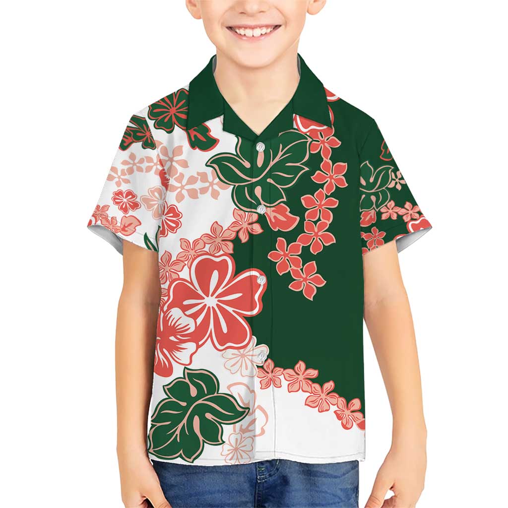 Green Orange Hibiscus Plumeria Floral Kid Hawaiian Shirt LT01 Kid Orange - Polynesian Pride