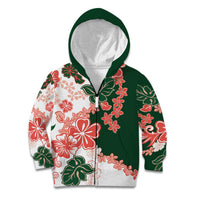 Green Orange Hibiscus Plumeria Floral Kid Hoodie LT01 Zip Hoodie Orange - Polynesian Pride