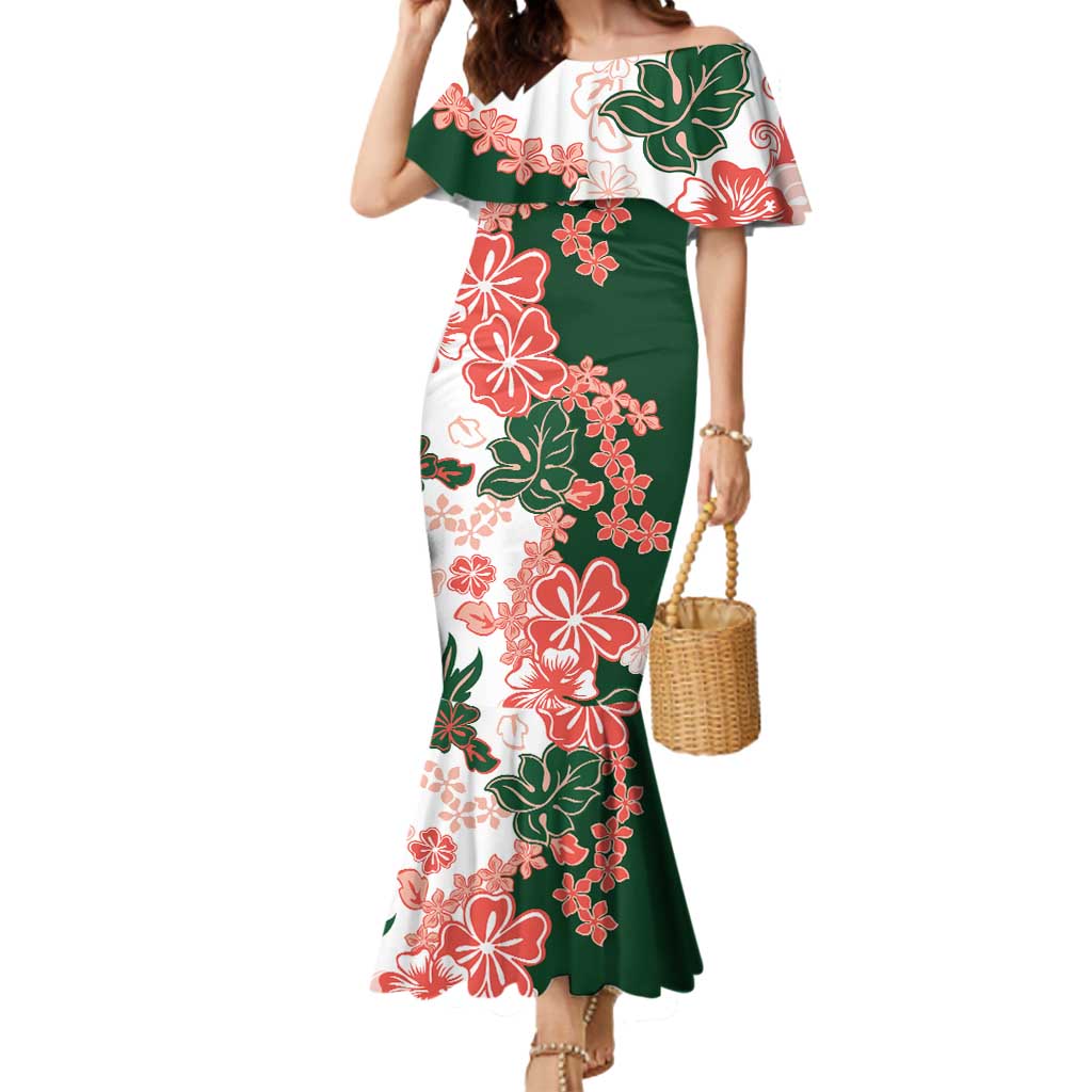 Green Orange Hibiscus Plumeria Floral Mermaid Dress LT01 Women Orange - Polynesian Pride