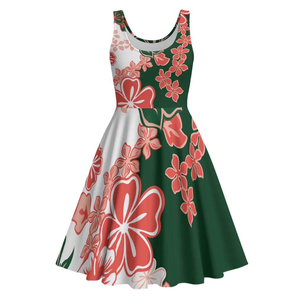 Green Orange Hibiscus Plumeria Floral Midi Dress LT01 Orange - Polynesian Pride