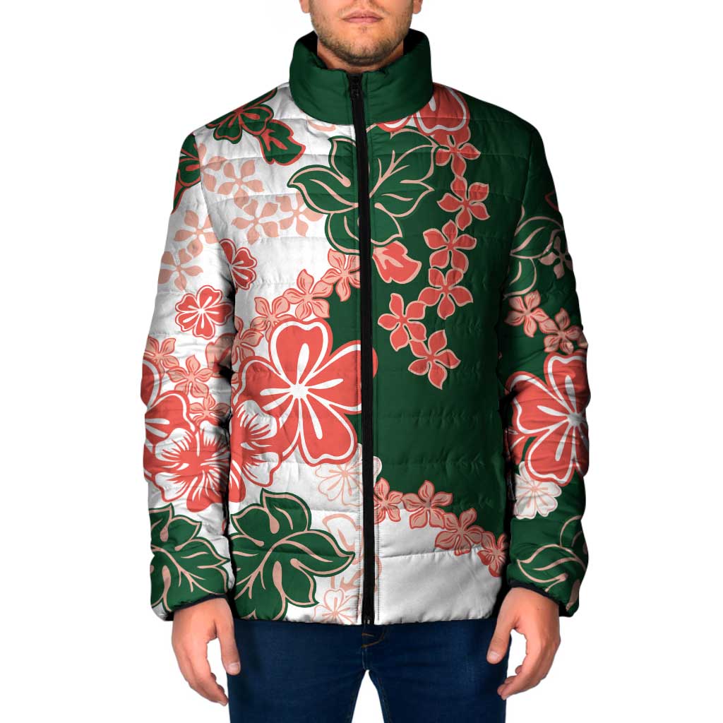 Green Orange Hibiscus Plumeria Floral Padded Jacket LT01 Orange - Polynesian Pride