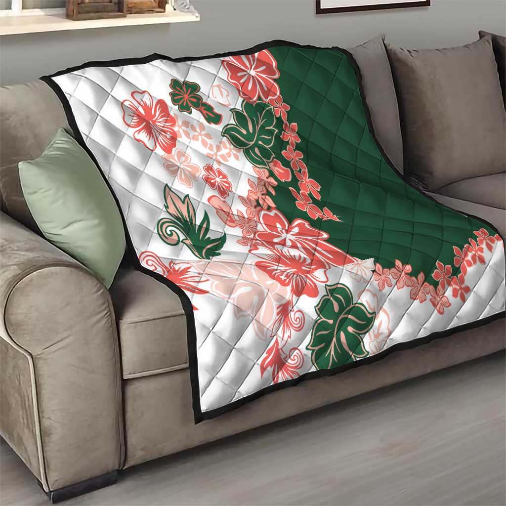 Green Orange Hibiscus Plumeria Floral Quilt LT01 - Polynesian Pride