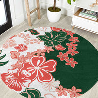 Green Orange Hibiscus Plumeria Floral Round Carpet LT01 Orange - Polynesian Pride