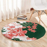 Green Orange Hibiscus Plumeria Floral Round Carpet LT01 - Polynesian Pride