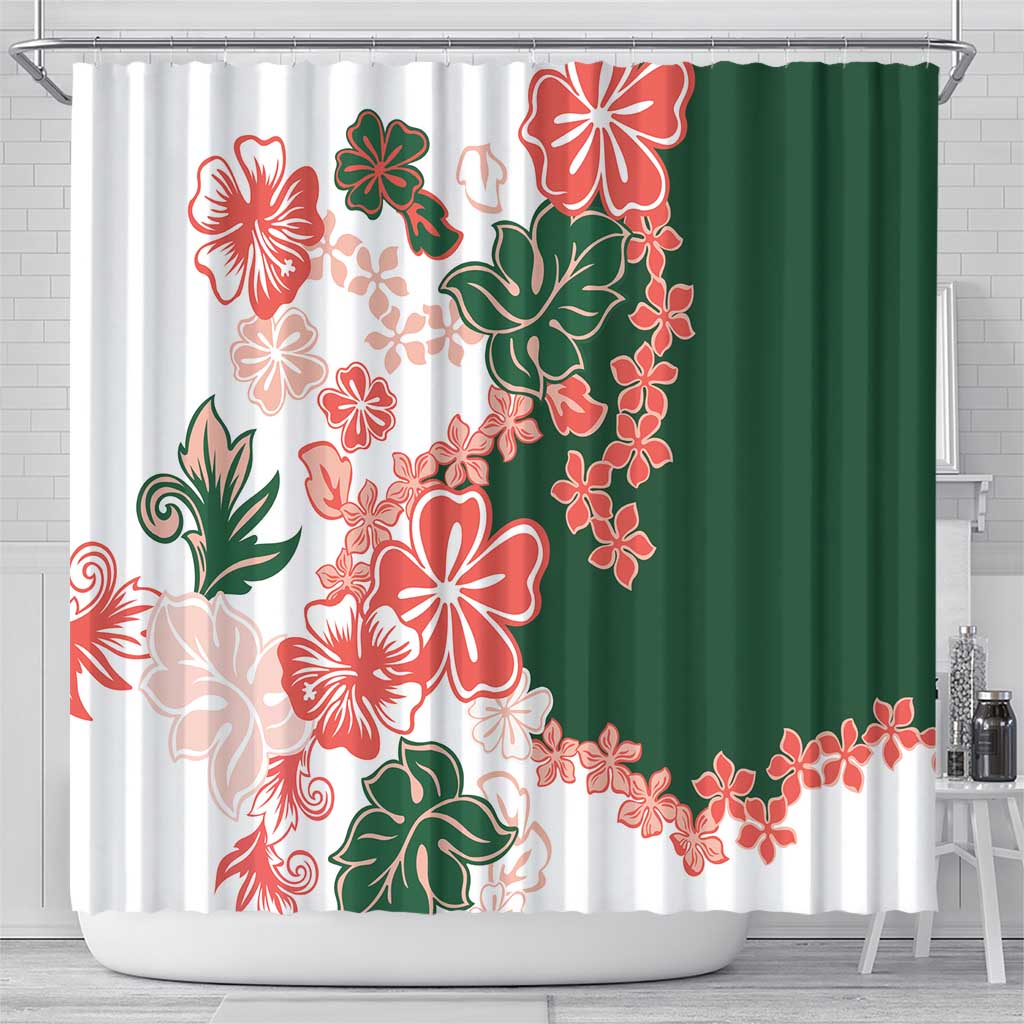 Green Orange Hibiscus Plumeria Floral Shower Curtain LT01 - Polynesian Pride