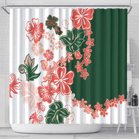 Green Orange Hibiscus Plumeria Floral Shower Curtain LT01 - Polynesian Pride