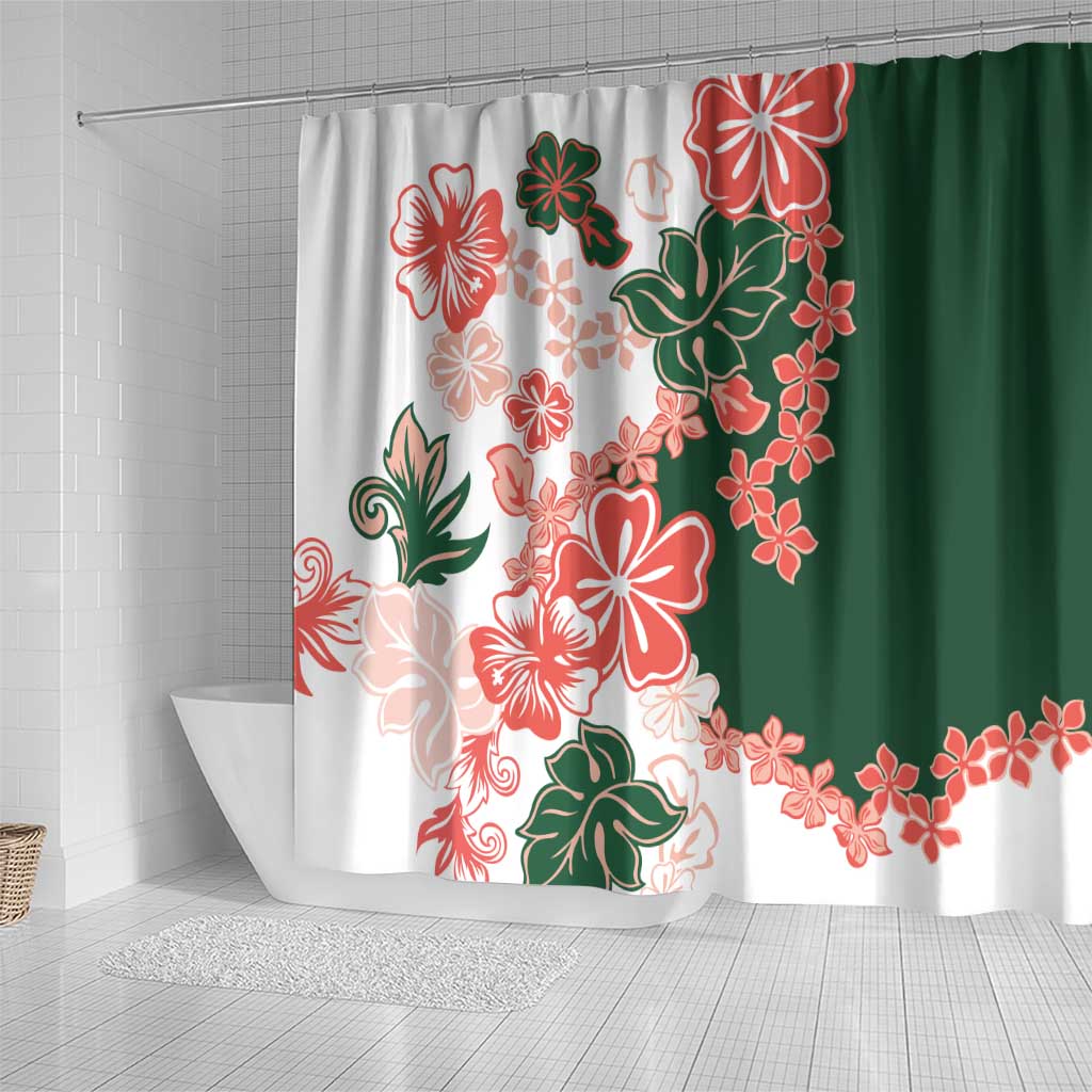 Green Orange Hibiscus Plumeria Floral Shower Curtain LT01 - Polynesian Pride
