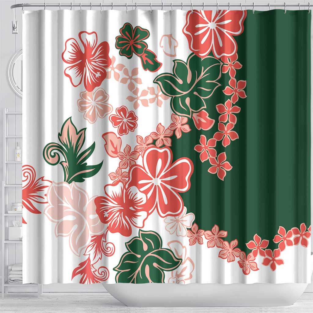 Green Orange Hibiscus Plumeria Floral Shower Curtain LT01 - Polynesian Pride