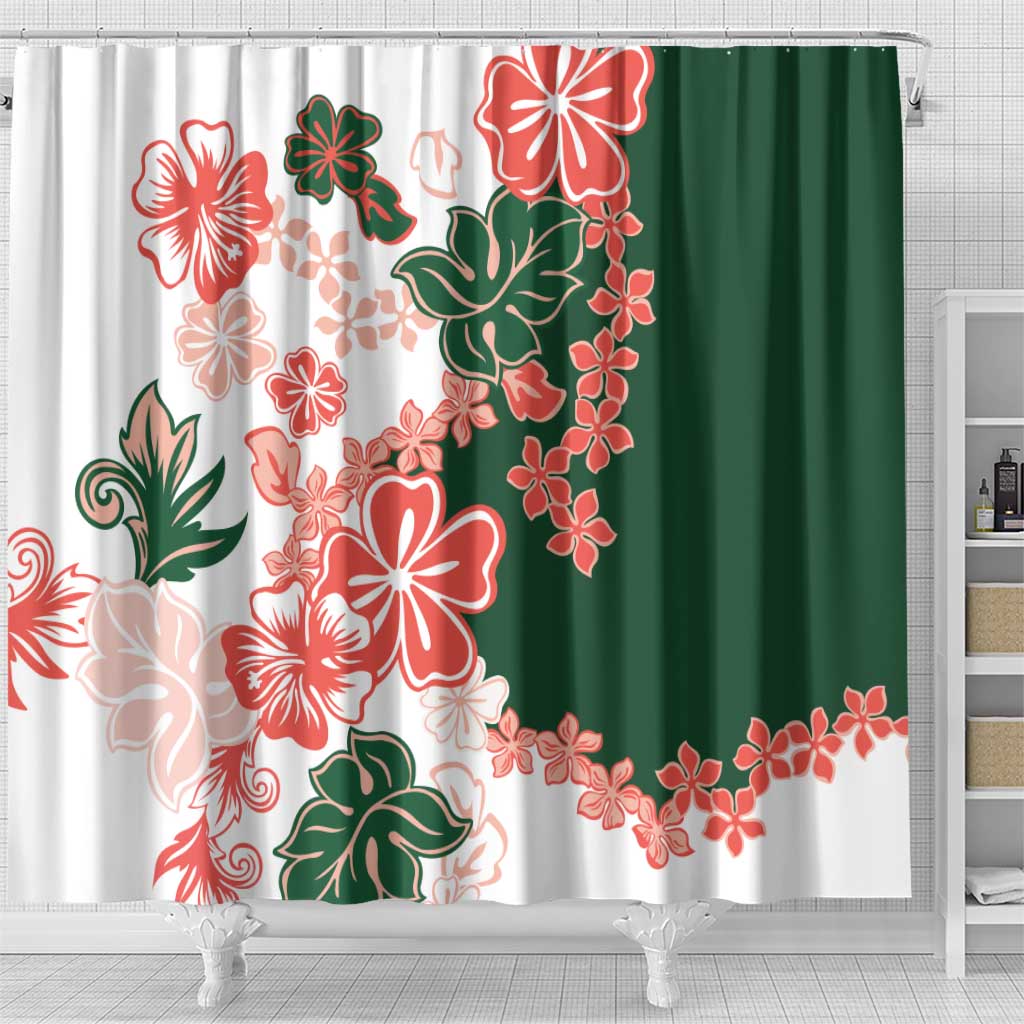 Green Orange Hibiscus Plumeria Floral Shower Curtain LT01 - Polynesian Pride