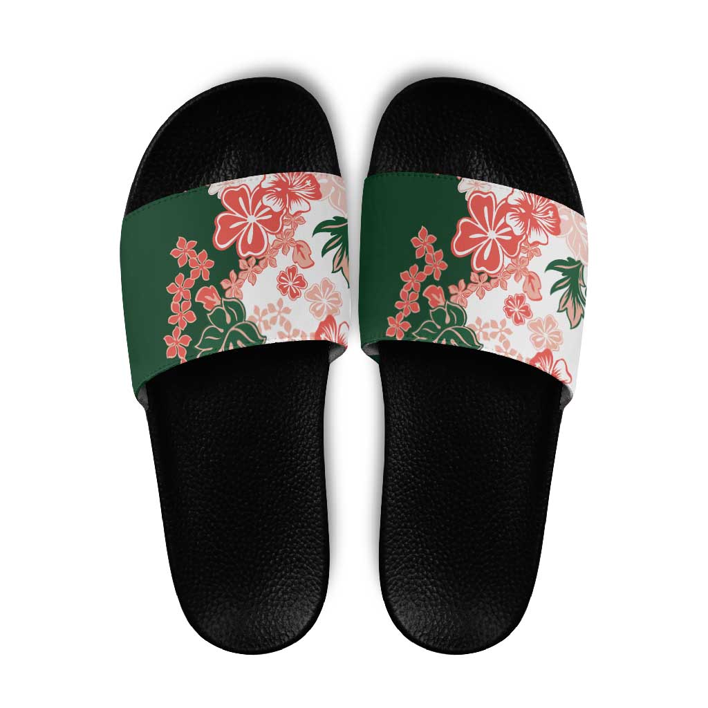 Green Orange Hibiscus Plumeria Floral Slide Sandals LT01 Orange - Polynesian Pride
