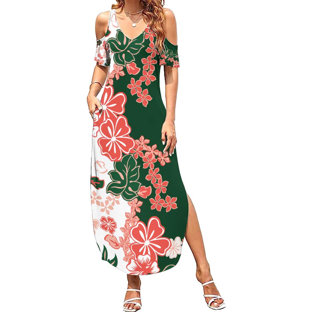 Green Orange Hibiscus Plumeria Floral Summer Maxi Dress LT01 Women Orange - Polynesian Pride