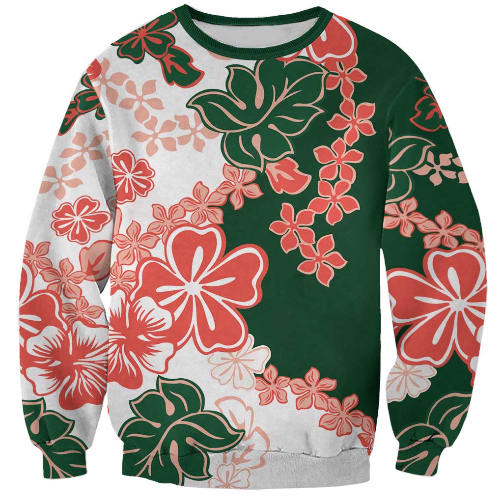 Green Orange Hibiscus Plumeria Floral Sweatshirt LT01 Unisex Orange - Polynesian Pride