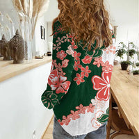 Green Orange Hibiscus Plumeria Floral Women Casual Shirt LT01 - Polynesian Pride