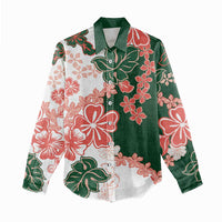 Green Orange Hibiscus Plumeria Floral Women Casual Shirt LT01 - Polynesian Pride