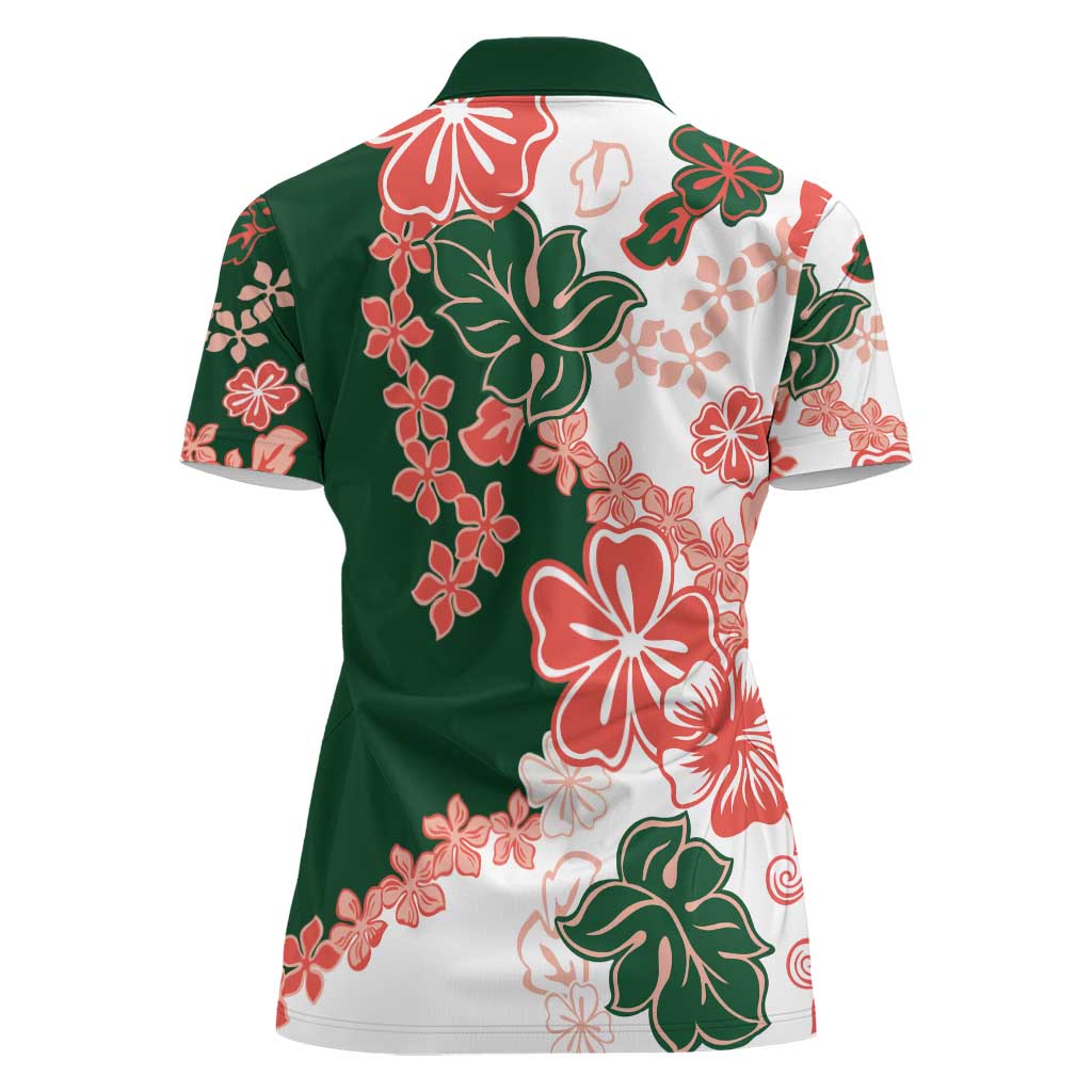 Green Orange Hibiscus Plumeria Floral Women Polo Shirt LT01 - Polynesian Pride