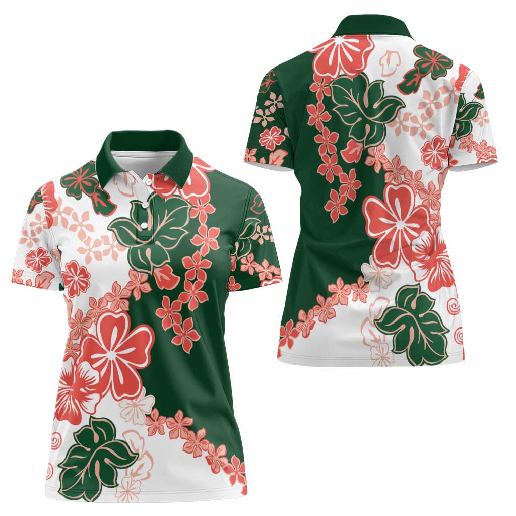 Green Orange Hibiscus Plumeria Floral Women Polo Shirt LT01 - Polynesian Pride