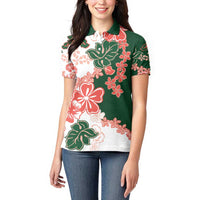 Green Orange Hibiscus Plumeria Floral Women Polo Shirt LT01 - Polynesian Pride