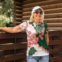 Green Orange Hibiscus Plumeria Floral Women Polo Shirt LT01 - Polynesian Pride