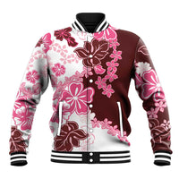 Pink Hibiscus Plumeria Floral Baseball Jacket LT01 Unisex Pink - Polynesian Pride