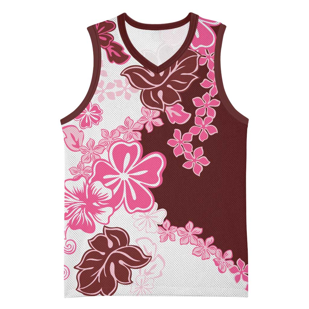 Pink Hibiscus Plumeria Floral Basketball Jersey LT01 Unisex Pink - Polynesian Pride