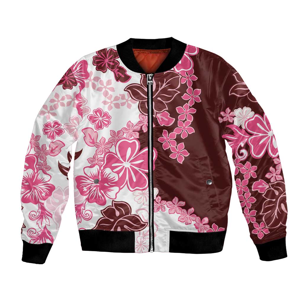 Pink Hibiscus Plumeria Floral Bomber Jacket LT01 Unisex Pink - Polynesian Pride