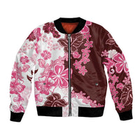 Pink Hibiscus Plumeria Floral Bomber Jacket LT01 Unisex Pink - Polynesian Pride