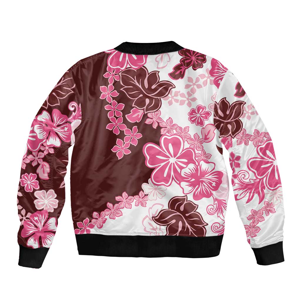 Pink Hibiscus Plumeria Floral Bomber Jacket LT01 - Polynesian Pride