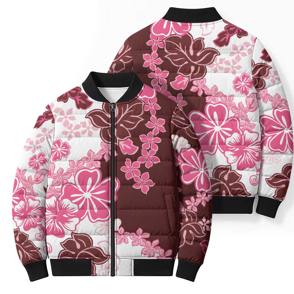 Pink Hibiscus Plumeria Floral Bomber Puffer Jacket LT01 - Polynesian Pride