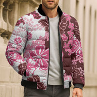 Pink Hibiscus Plumeria Floral Bomber Puffer Jacket LT01 - Polynesian Pride