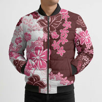 Pink Hibiscus Plumeria Floral Bomber Puffer Jacket LT01 - Polynesian Pride