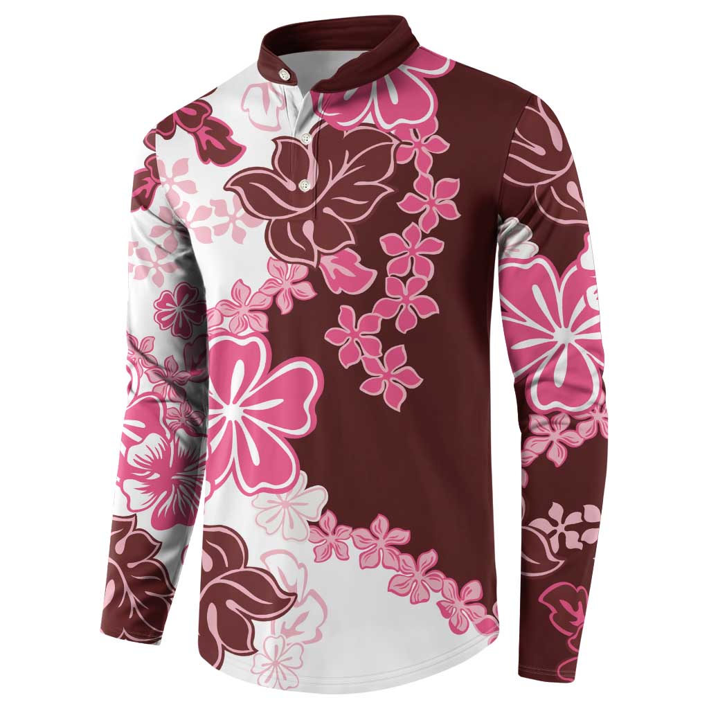 Pink Hibiscus Plumeria Floral Button Sweatshirt LT01 - Polynesian Pride