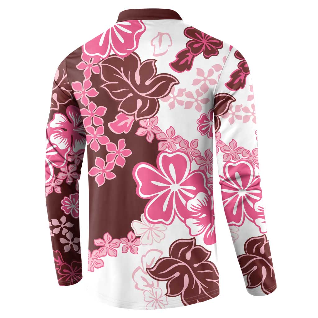 Pink Hibiscus Plumeria Floral Button Sweatshirt LT01 - Polynesian Pride