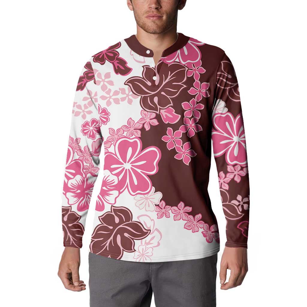 Pink Hibiscus Plumeria Floral Button Sweatshirt LT01 - Polynesian Pride
