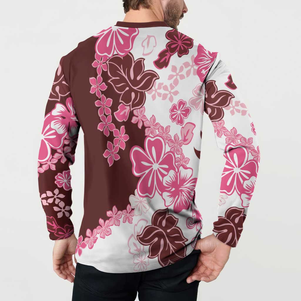 Pink Hibiscus Plumeria Floral Button Sweatshirt LT01 - Polynesian Pride