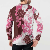 Pink Hibiscus Plumeria Floral Button Sweatshirt LT01 - Polynesian Pride