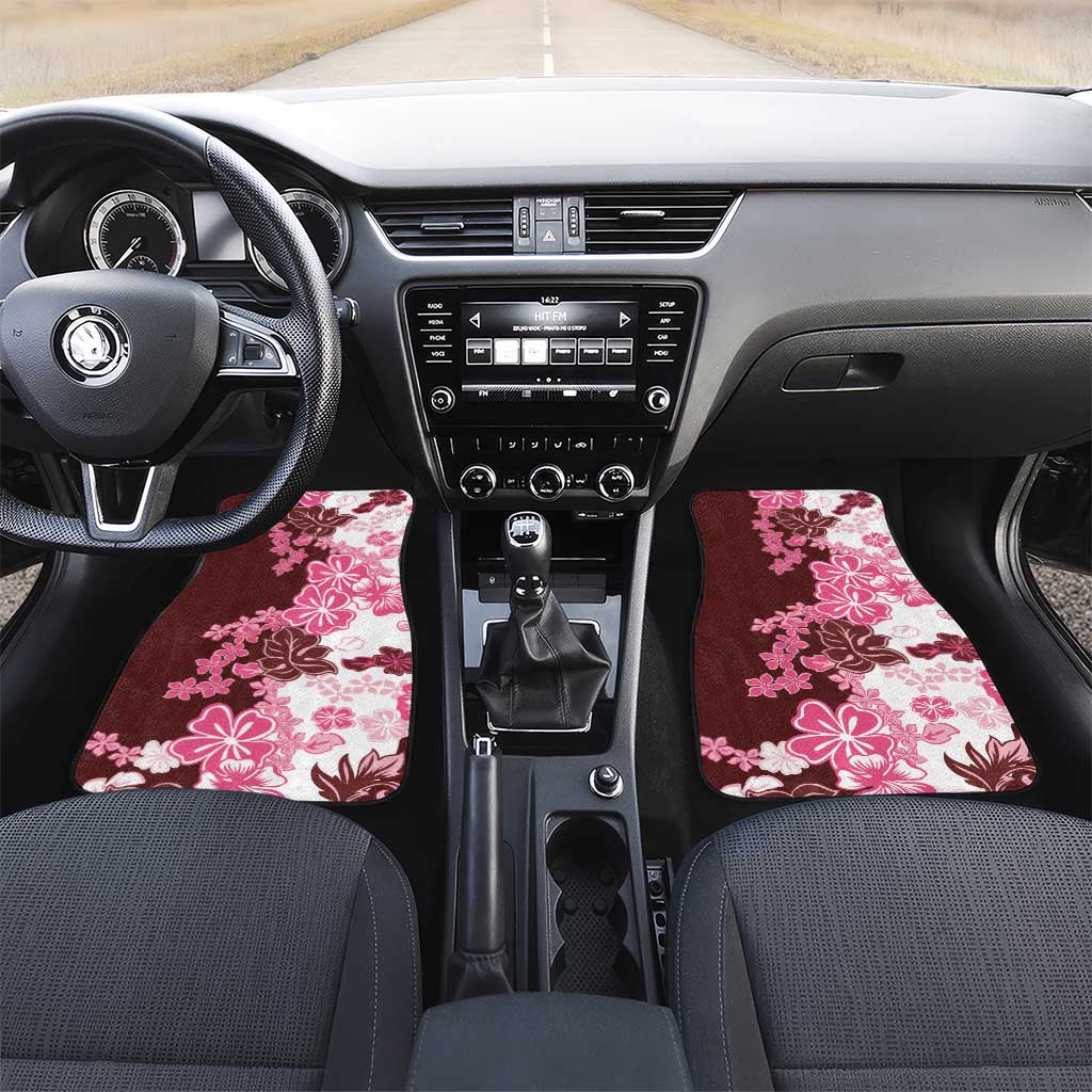 Pink Hibiscus Plumeria Floral Car Mats LT01 Set 2pcs - Front Pink - Polynesian Pride