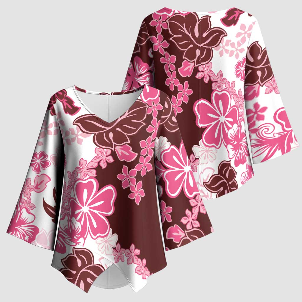 Pink Hibiscus Plumeria Floral Kimono Sleeve Blouse LT01 - Polynesian Pride